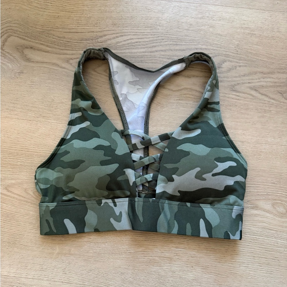 Pink Camo Crisscross Racerback Sports Bra